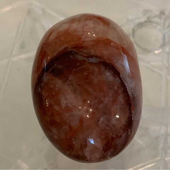2.25" Hematoid Red Fire Quartz Crystal Polished Palm Stone Chakras Madagascar - Picture 2 of 11